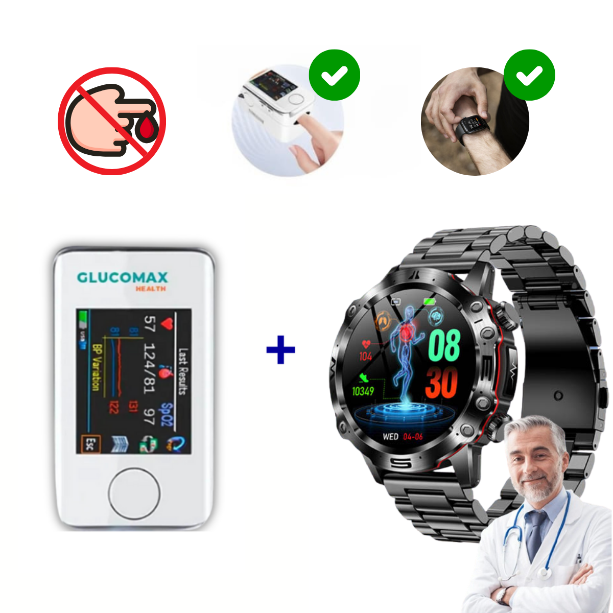 Pulse Watch egészségfigyelő óra + multifunkciós Glucomax vércukorszintmérő